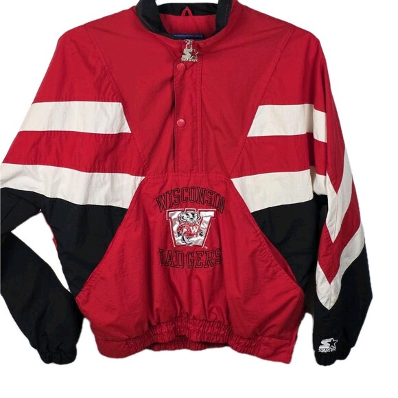 Starter Other - Vintage 90s Men's Large Red Wisconsin Badgers Starter Pullover 1/2 Zip